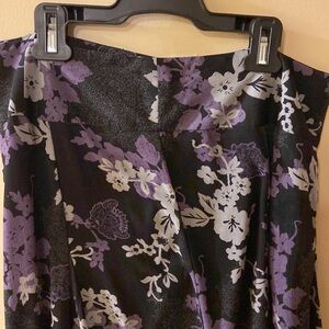 Black midi skirt with purple & grey flowers
